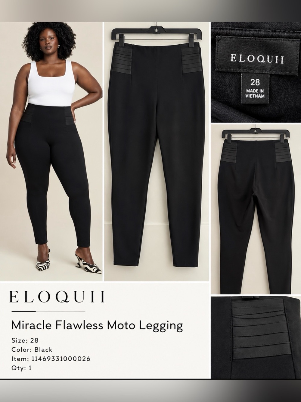 Eloquii Black Miracle Flawless Moto Legging size 28